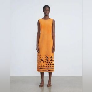 LAFAYETTE 148 NEW YORK Patchwork Laser-cut Calfskin Suede Dress US 12 Org $3,298